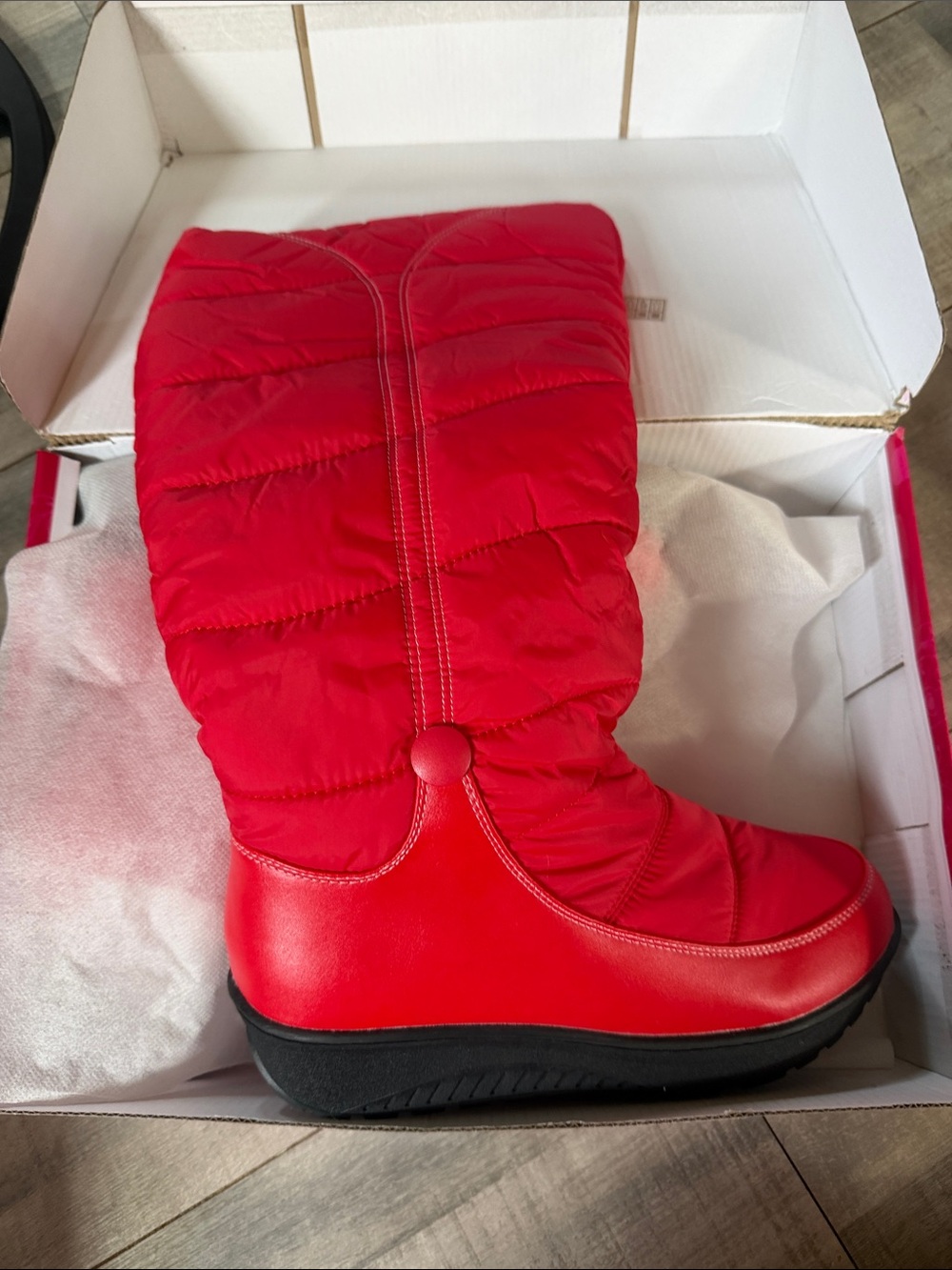 Women's Red Quilted Winter Boot - Lightweight Insulated Slip-On